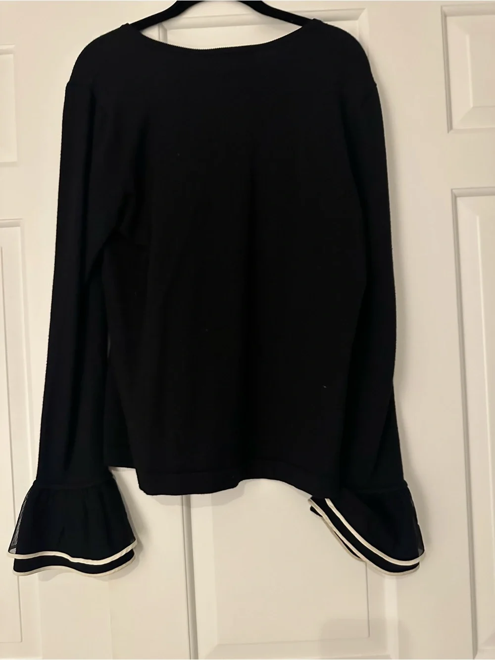 Tory Burch Black Ruffle-Trim Long Sleeve Top